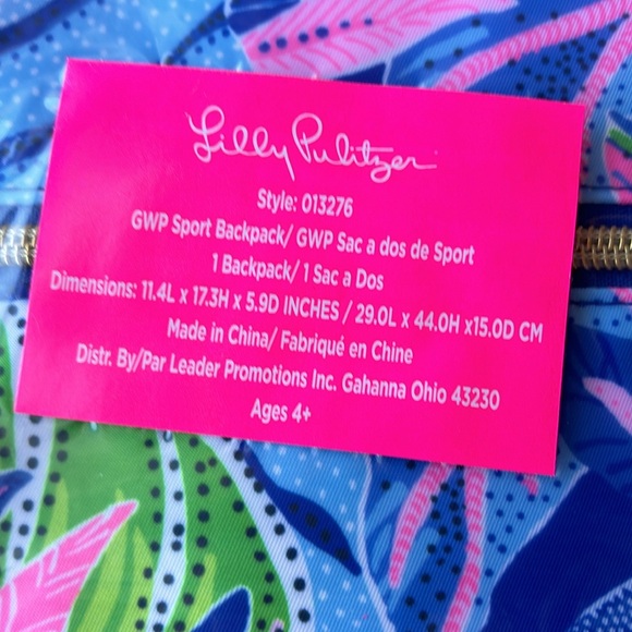 NWT Lilly Pulitzer Sport Large Polyester Backpack Blue Grotto Beleaf In Yourself - Picture 6 of 6